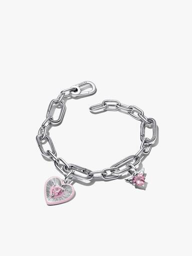 Conjunto Pulseira Coração Rosa