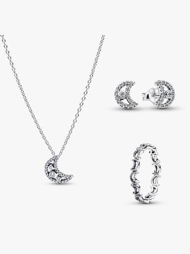 Conjunto de presente Colar, Brincos e Anel Lua Crescente