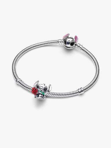 Conta Vidro Murano Rosa Stitch Disney