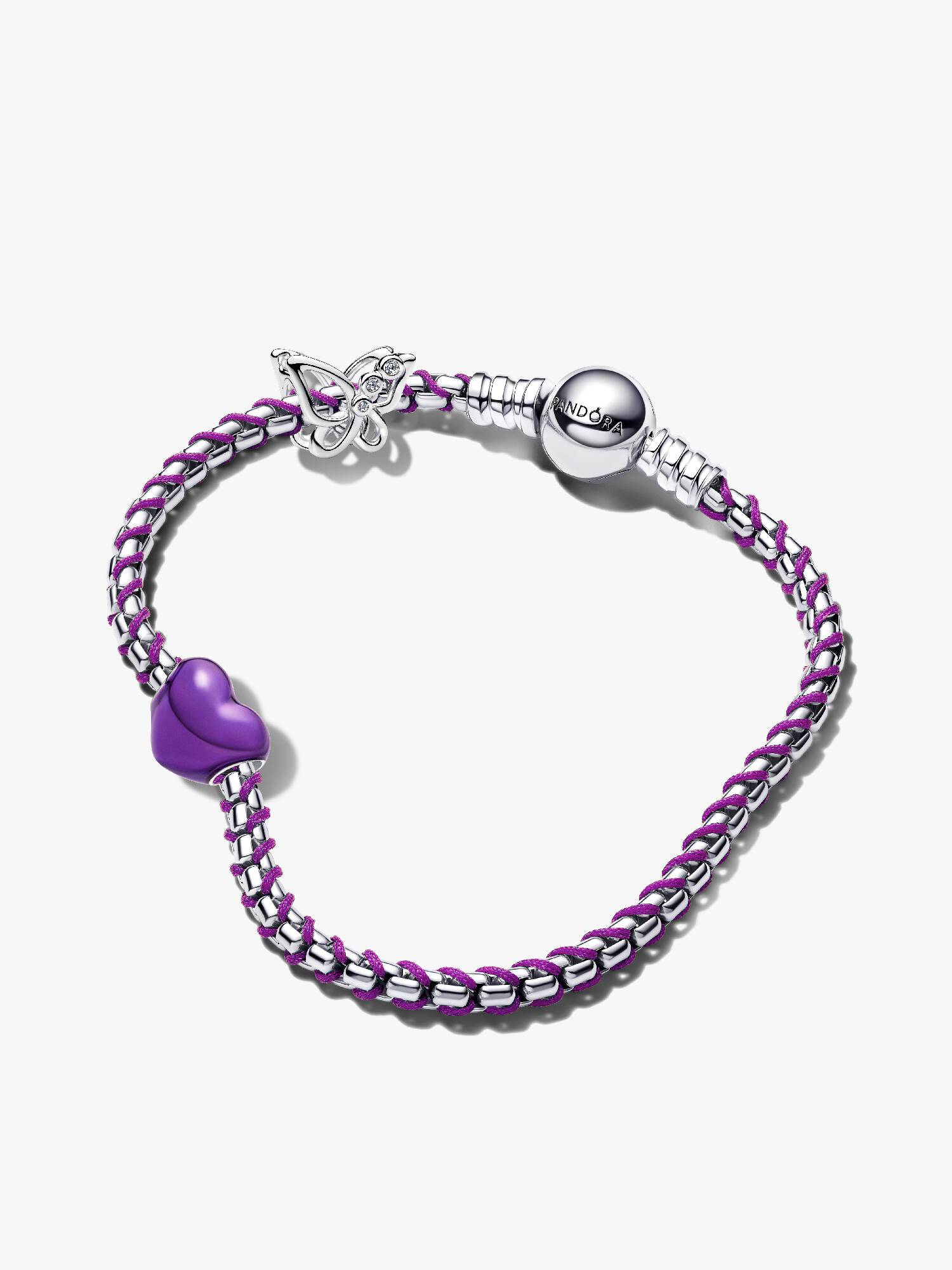Conjunto de Presente Pulseira Coração Roxo e Borboleta