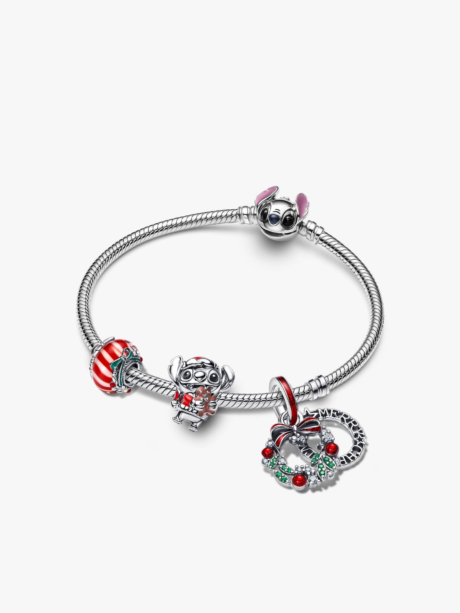 Conjunto de Presente Pulseira Stitch com Charms Natalinos