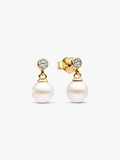 Brincos Treated Freshwater Cultured Pearl & Stone Revestimento de ouro 14k