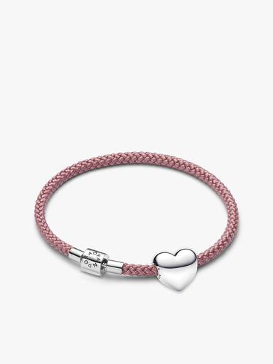 Conjunto de Presente Pulseira Cordão Rosa com Conta Gravável Coração Grande Be Love