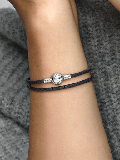 Pulseira de Couro Dupla Preta