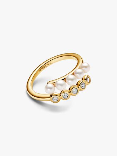 Anel aberto Treated Freshwater Cultured Pearls & Stones