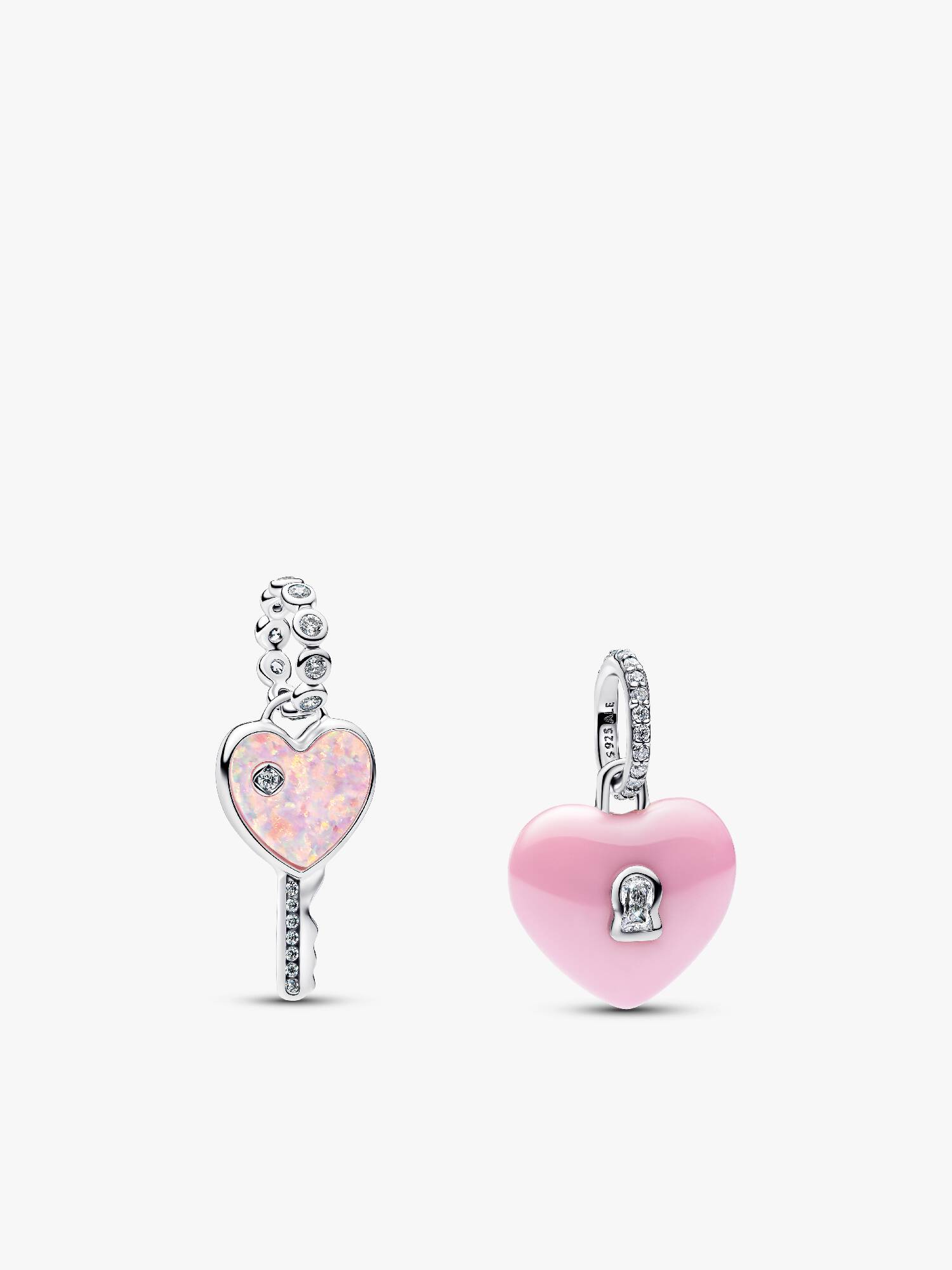 Conjunto de Presente Charms Chave e Cadeado Coração Opalescente