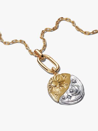 Conjunto de Presente Colar Medalhão XL Sol e Lua Dourado