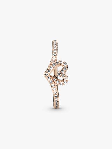Anel Wishbone Coração Brilhante