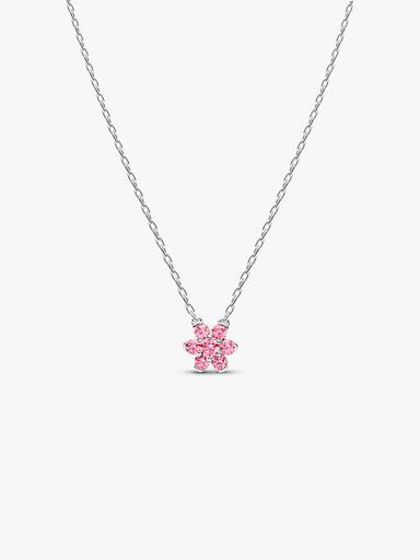Colar Pendente Flor Rosa Brilhante