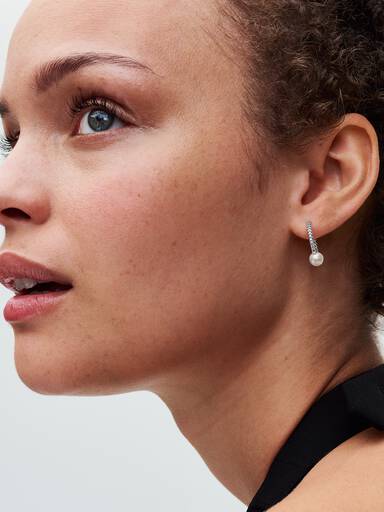 Argolas Pavé Earrings Treated Freshwater Cultured Pearl & Pavé