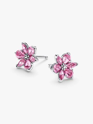 Brincos Espigão Flor Rosa Herbário Cintilante