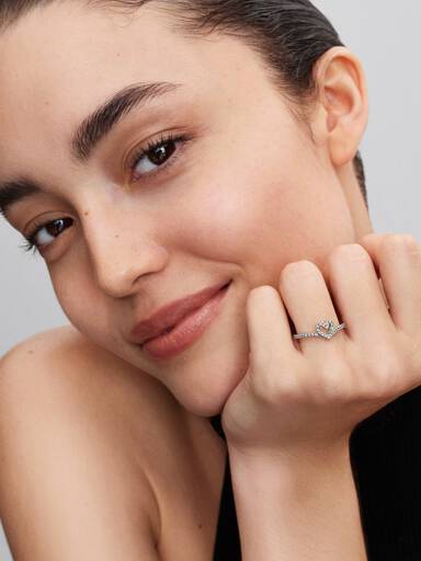 Anel Wishbone Coração Brilhante