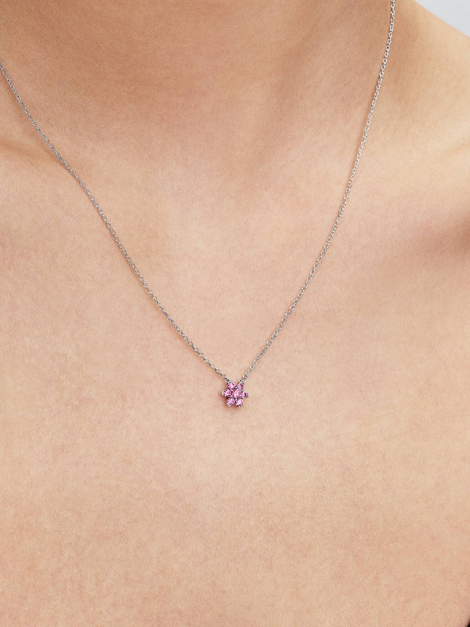Colar Pendente Flor Rosa Brilhante