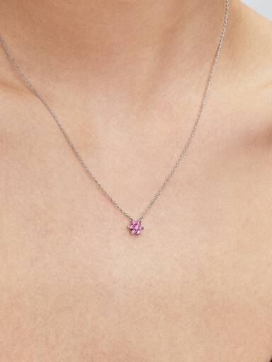 Colar Pendente Flor Rosa Brilhante