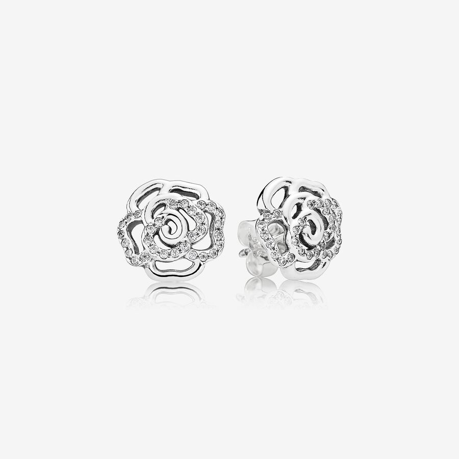 Rose silver stud earrings with cubic zirconia image number 0