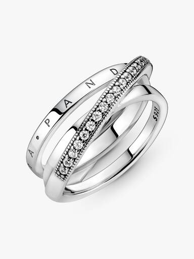 Anel Crossover Pavé Triple Band