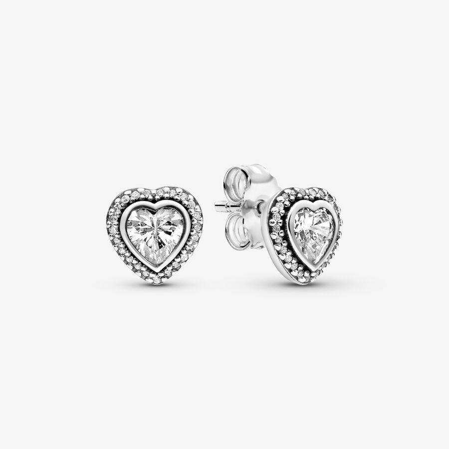 Heart silver stud earrings with cubic zirconia image number 0