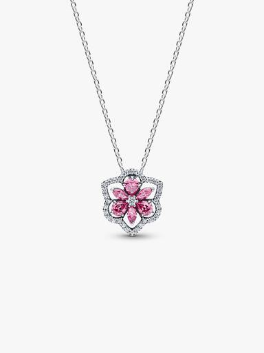 Colar Pendente Flor Rosa Herbário Cintilante