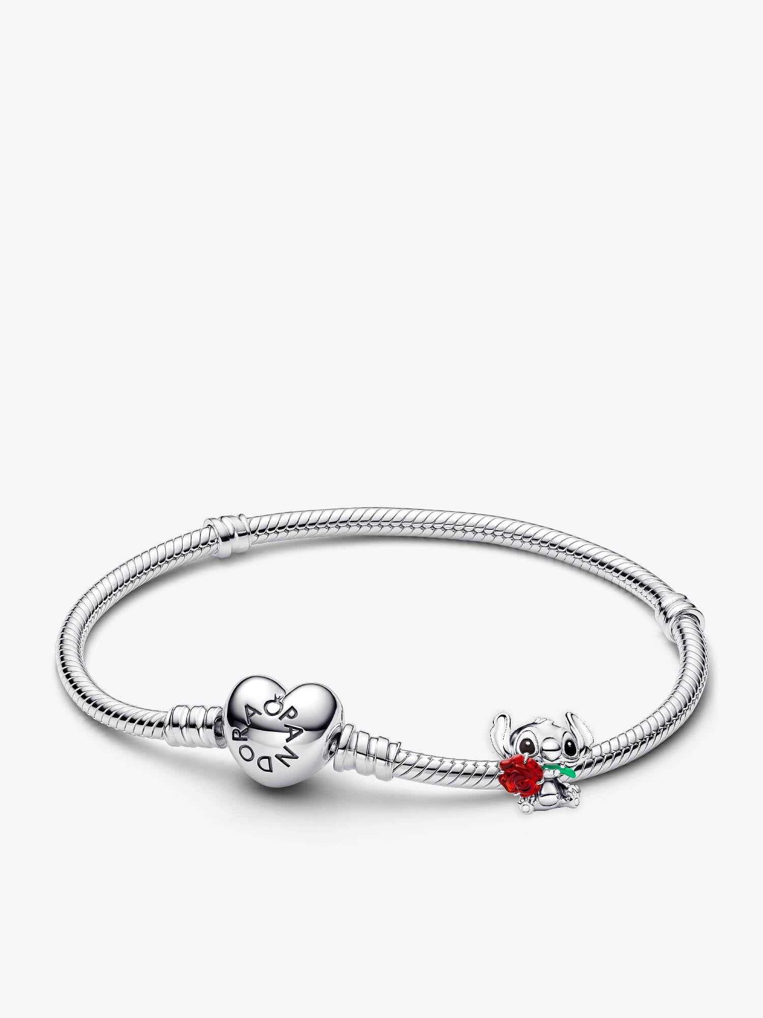 Conjunto de Presente Pulseira com Conta Stitch com Rosa em Vidro Murano