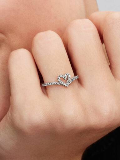 Anel Wishbone Coração Brilhante