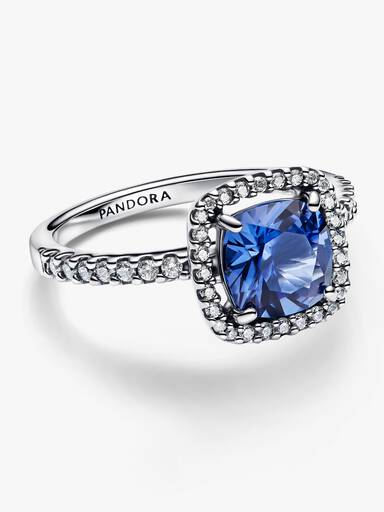 Anel Statement Auréola Quadrada Azul Brilhante