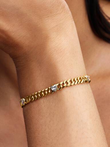 Pulseira de Corrente Cubana Coração
