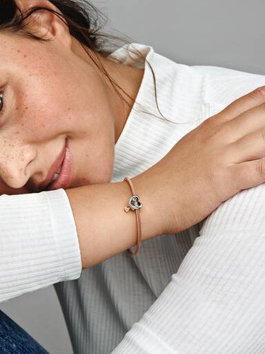 Conta Coração Love You Sister Prata, Revestimento de ouro rosa 14k
