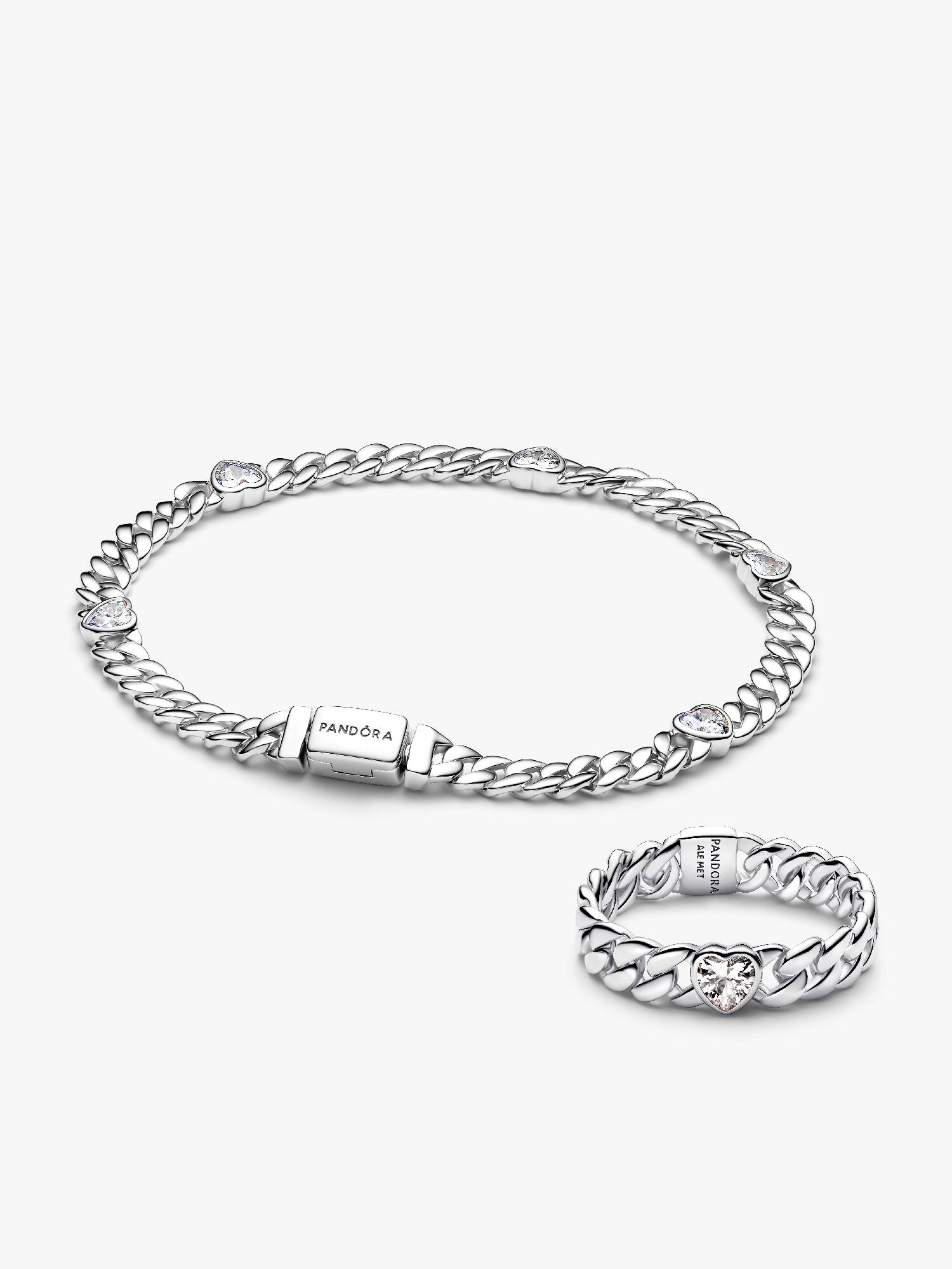 Conjunto Presente Pulseira e Anel Coração Corrente Cubana