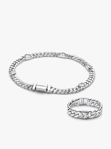 Conjunto Presente Pulseira e Anel Coração Corrente Cubana