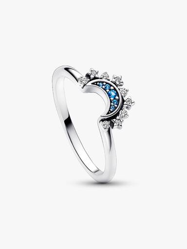 Anel Celestial Lua Azul Brilhante