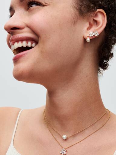 Brincos Treated Freshwater Cultured Pearl & Stone Revestimento de ouro 14k