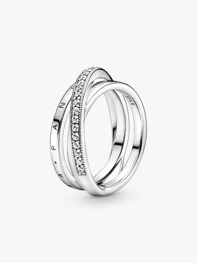 Anel Crossover Pavé Triple Band