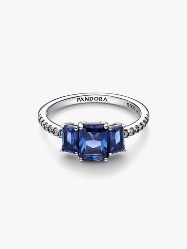 Anel Blue Rectangular Three Stone Sparkling azul