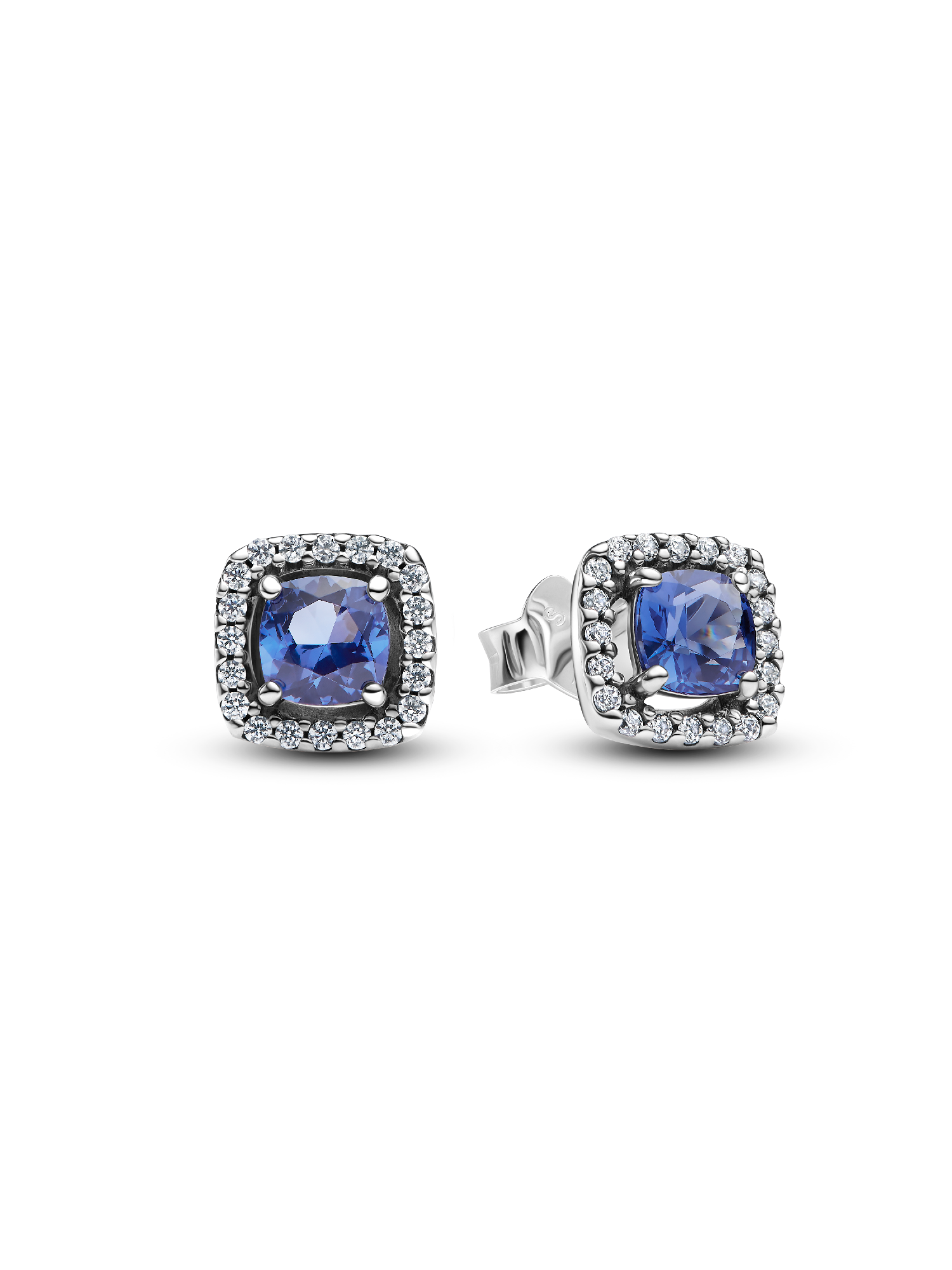 Brincos Espigão Auréola Quadrada Azul Brilhante