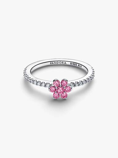 Anel Flor Rosa Brilhante