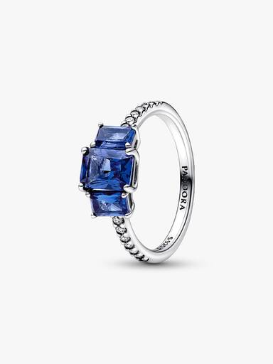 Anel Blue Rectangular Three Stone Sparkling azul
