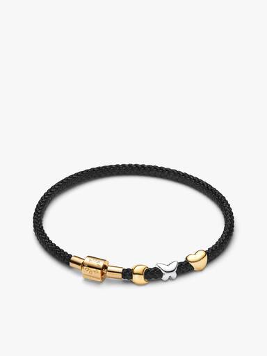 Conjunto de Presente Pulseira Cordão Preto com Mini Charms Lua, Borboleta e Coração