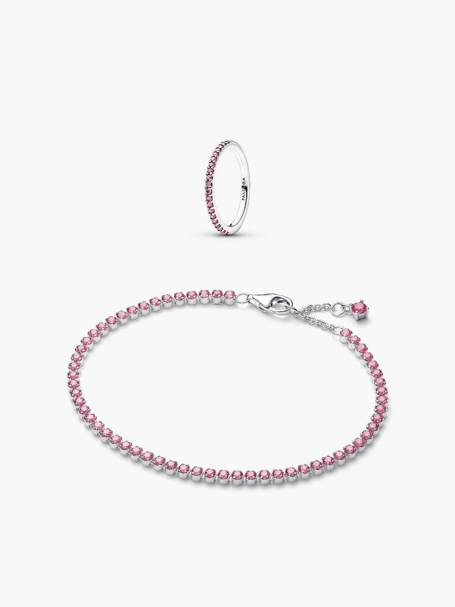 Conjunto de Presente Pulseira e Anel de Ténis Fino Rosa