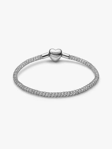 Pulseira de Malha Brilhante com Fecho Coração