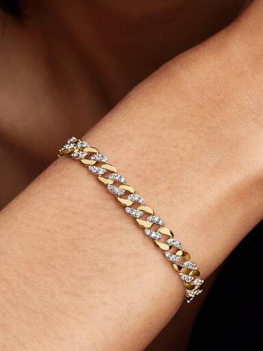 Pulseira de Corrente Cubana Pavé Dois Tons