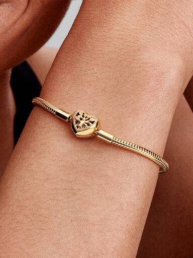 Pulseira Malha Snake Fecho Coração Árvore de Família
