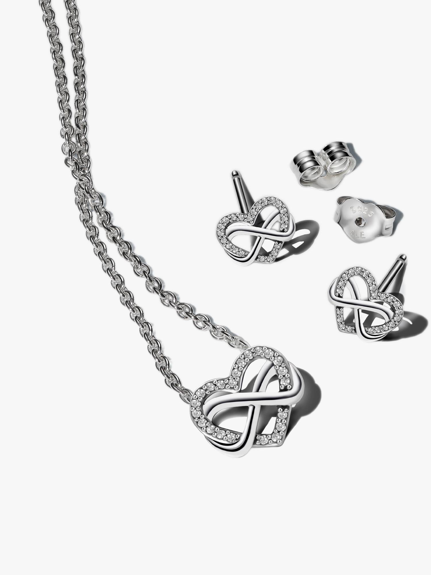 Conjunto de presente Colar e Brincos Brilhante Infinity Coração