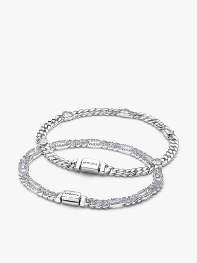 Conjunto de Presente Pulseiras de Corrente Cubana Coração e Oval para Ele e para Ela