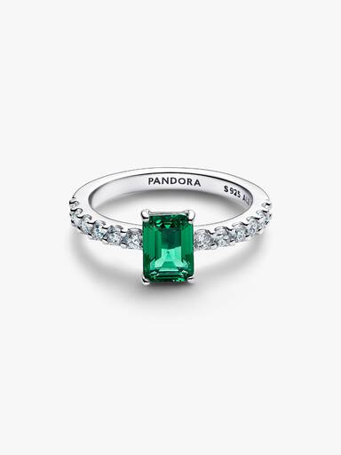 Anel Rectangular Auréola Verde Cintilante