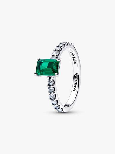 Anel Rectangular Auréola Verde Cintilante