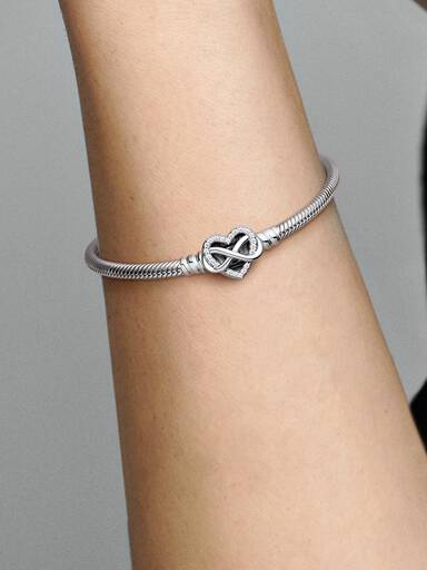 Pulseira Corrente Snake Fecho Coração Infinito Brilhante