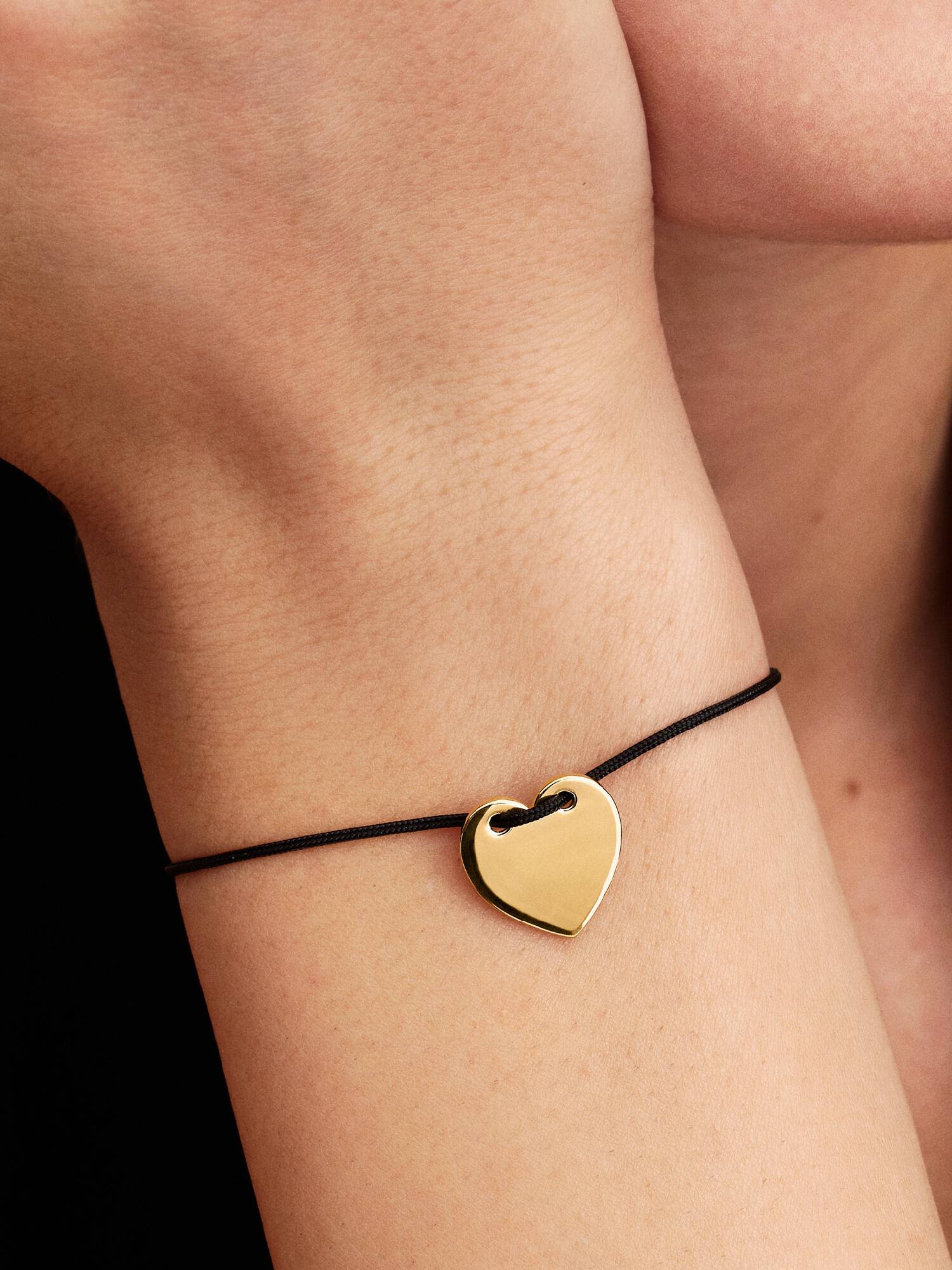 Pulseira Deslizante Cordão Preto Coração Gravável