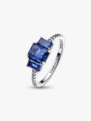 Anel Blue Rectangular Three Stone Sparkling azul