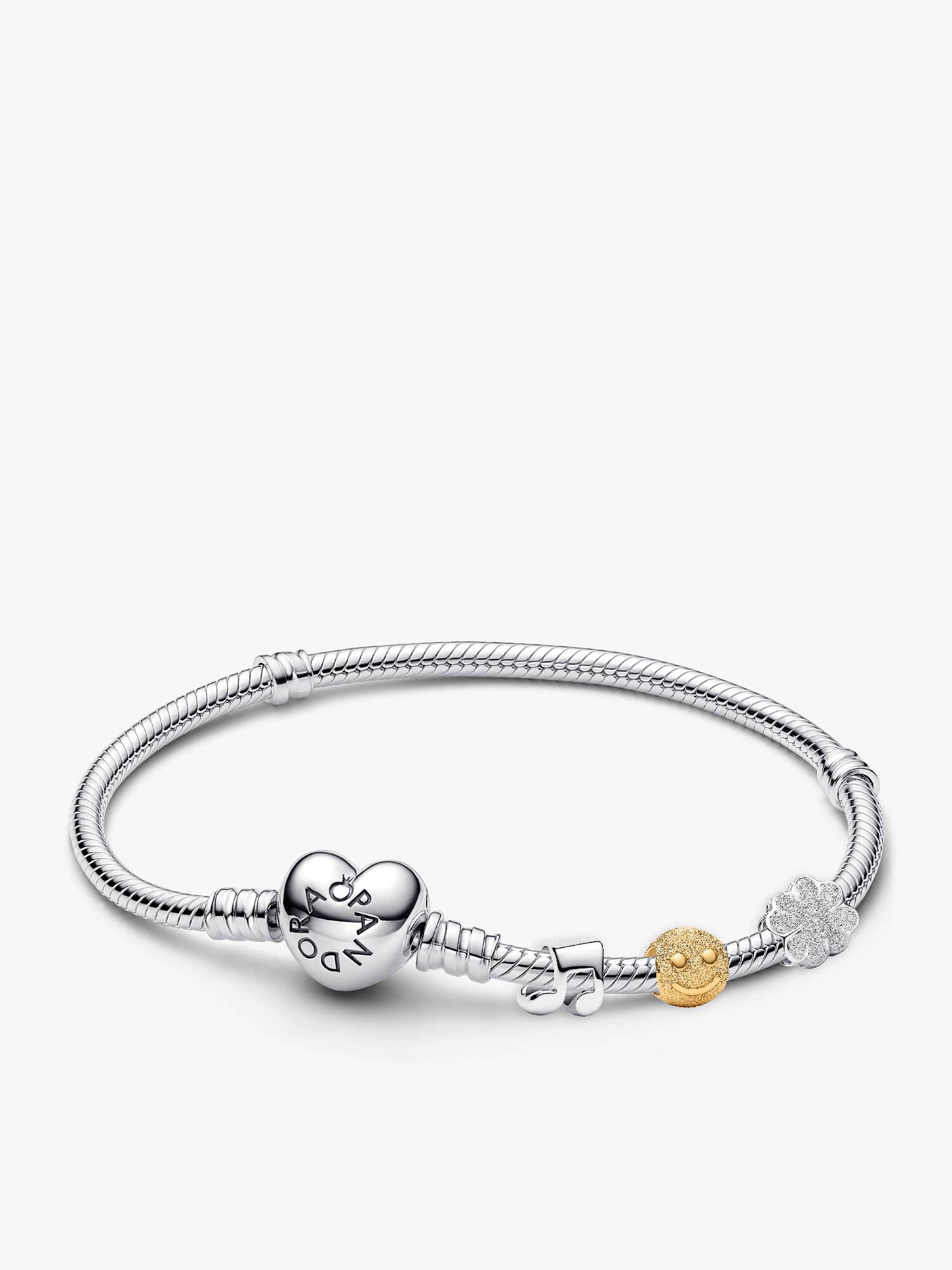 Conjunto Presente Pulseira com Charms Nota Musical, Happy Face e Trevo
