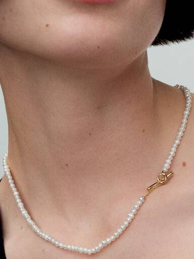 Colar de pérolas de cultura de água doce tratadas T-bar